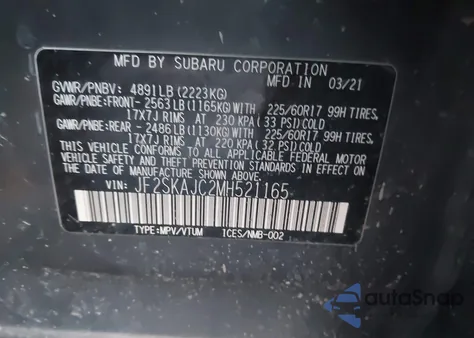 2021 Subaru Forester Premium z USA, uszkodzony, nr VIN JF2SKAJC2MH521165